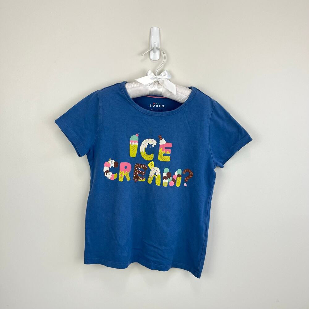 Mini Boden Short Sleeve Printed Graphic T-Shirt Blue Ice Cream 7-8